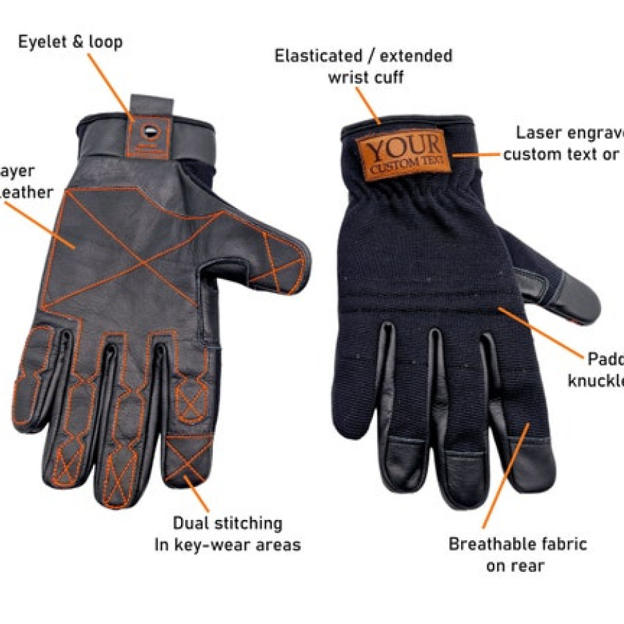 Super Tough Black Leather Customisable Work Gloves, General Purpose Garden Gloves, Heavy Duty Gloves, Men's Workwear 1