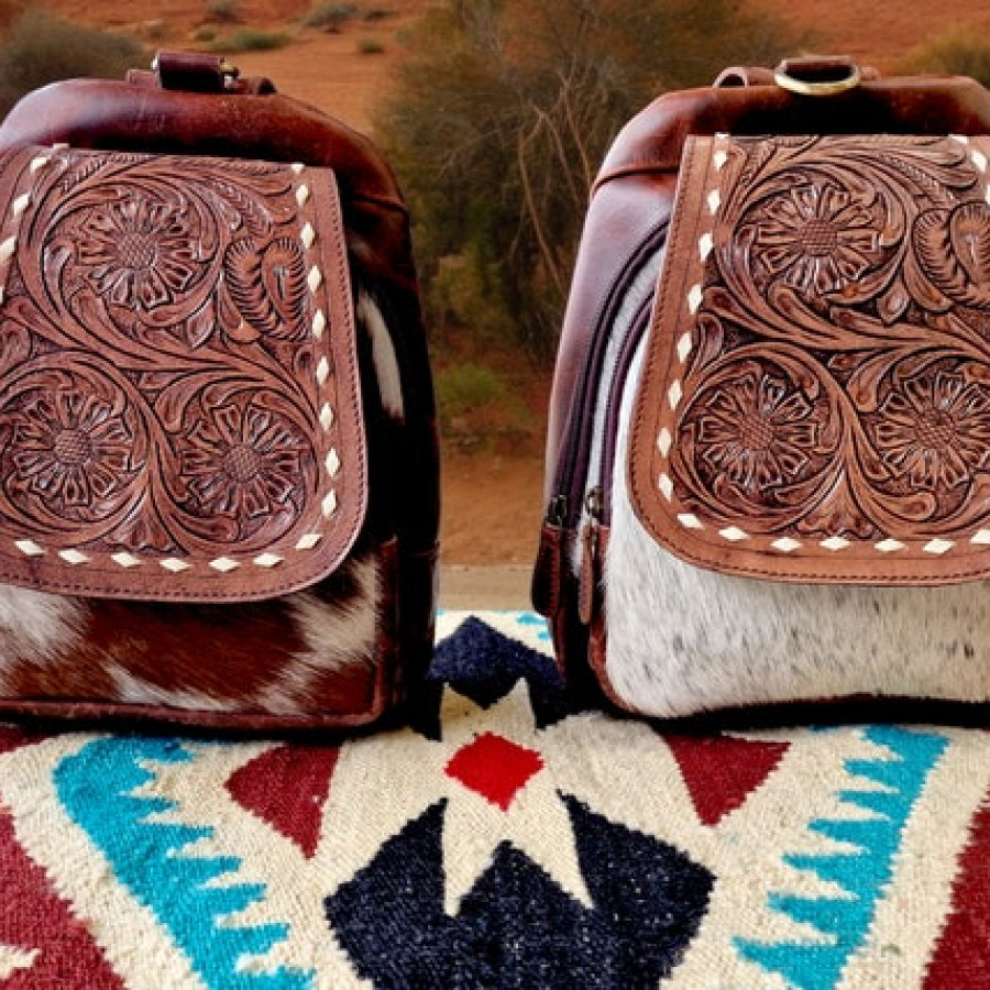 Western style cowhide and genuine leather compact backpack | small cowhide backpack | cowhide shoulder bag | cowhide purse 1