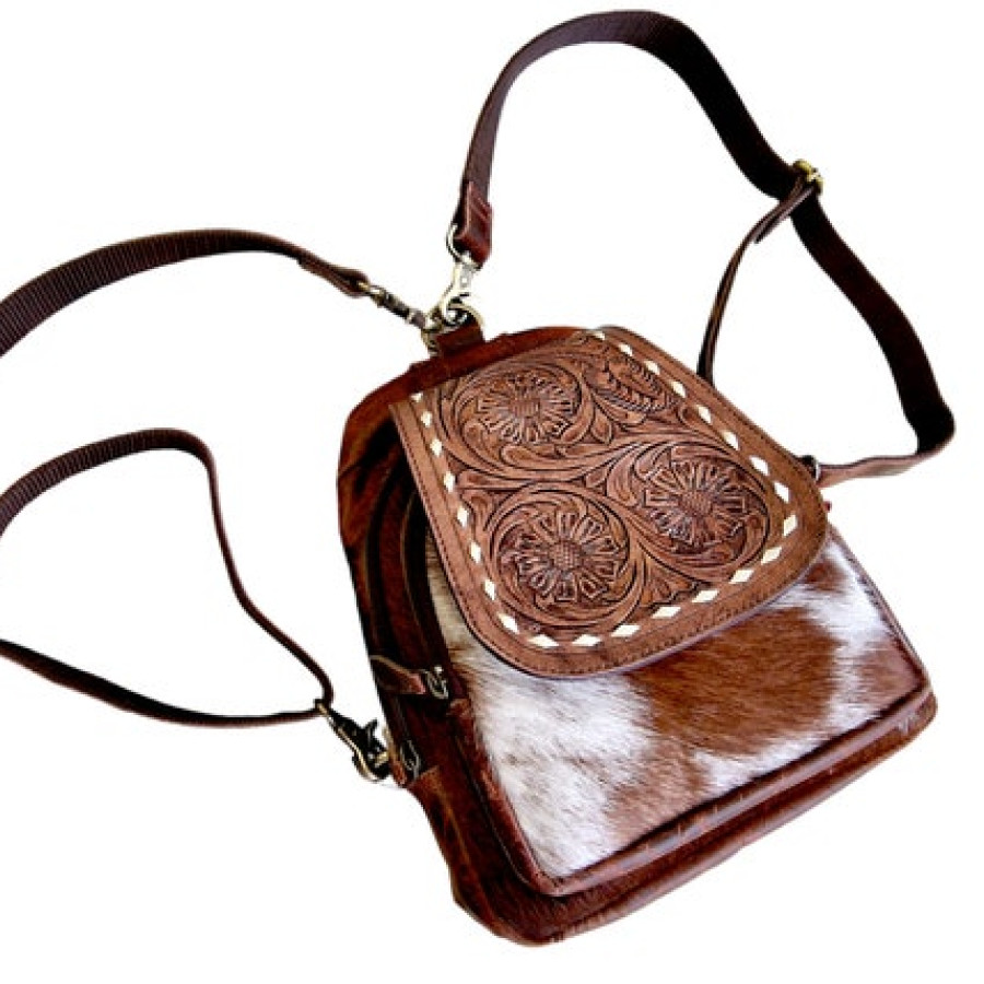 Western style cowhide and genuine leather compact backpack | small cowhide backpack | cowhide shoulder bag | cowhide purse 3