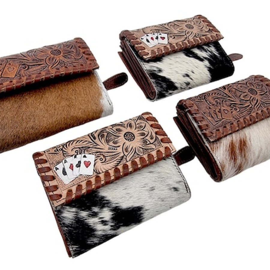 Southwestern style Genuine cowhide & tooled Leather trim lady's wallet / purse 1