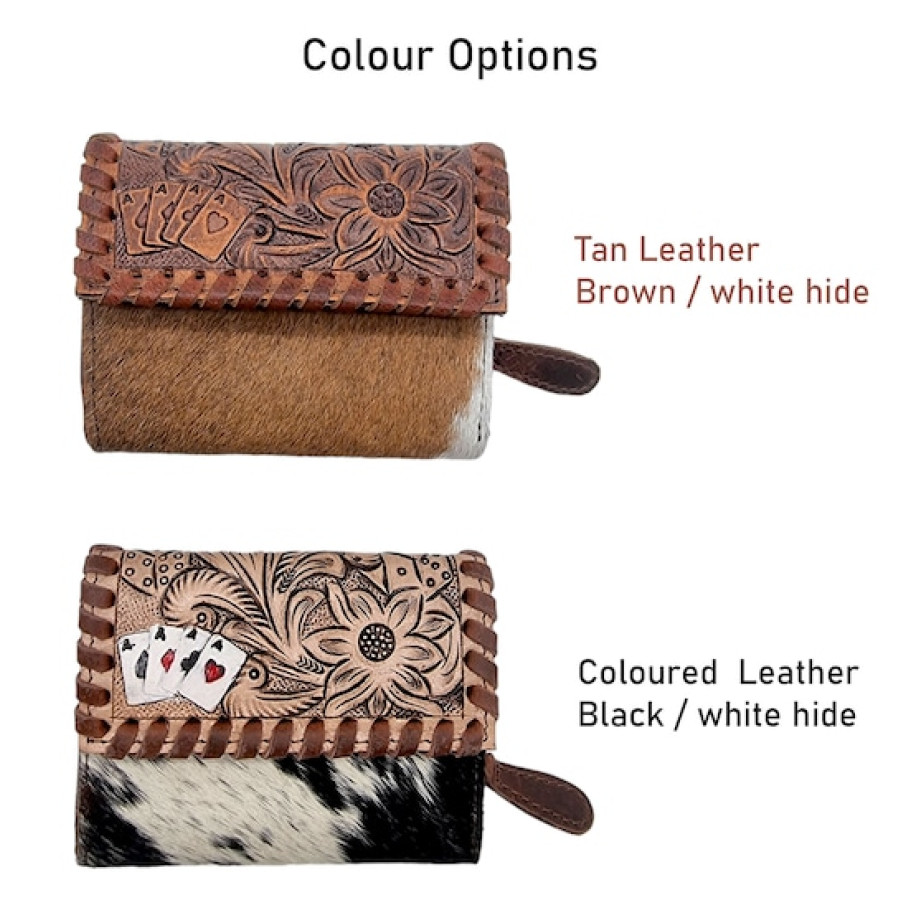 Southwestern style Genuine cowhide & tooled Leather trim lady's wallet / purse 2