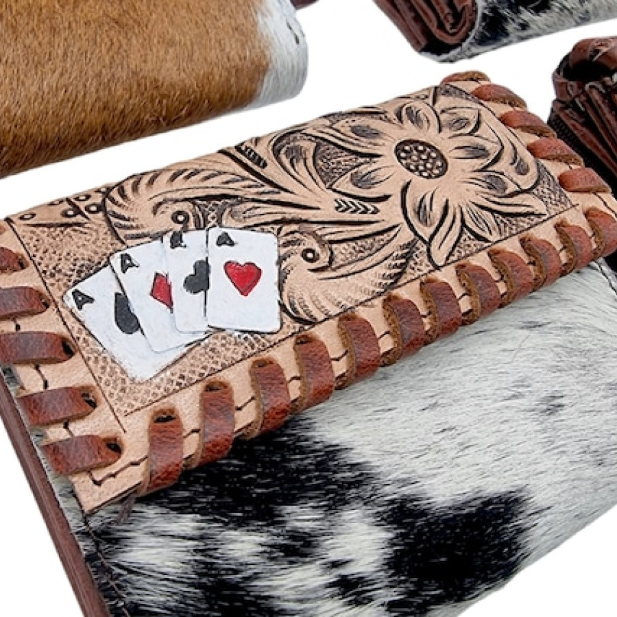 Southwestern style Genuine cowhide & tooled Leather trim lady's wallet / purse 3