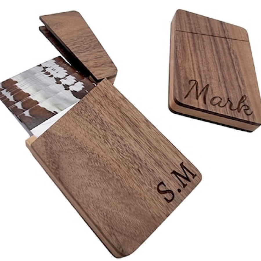Laser Engraved / Custom made hardwood business card holder - Laser engraved with a text and font of your choice! - The perfect gift ! 2