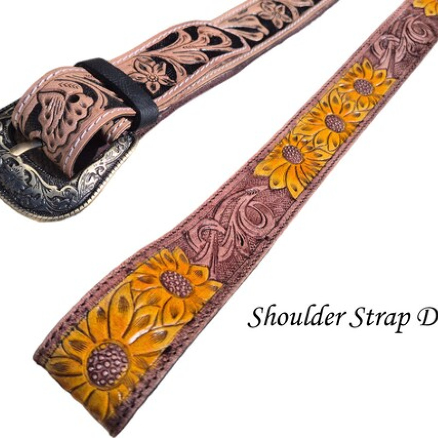 Cowhide and Tooled Leather Western Tote Bag - Floral Design 5