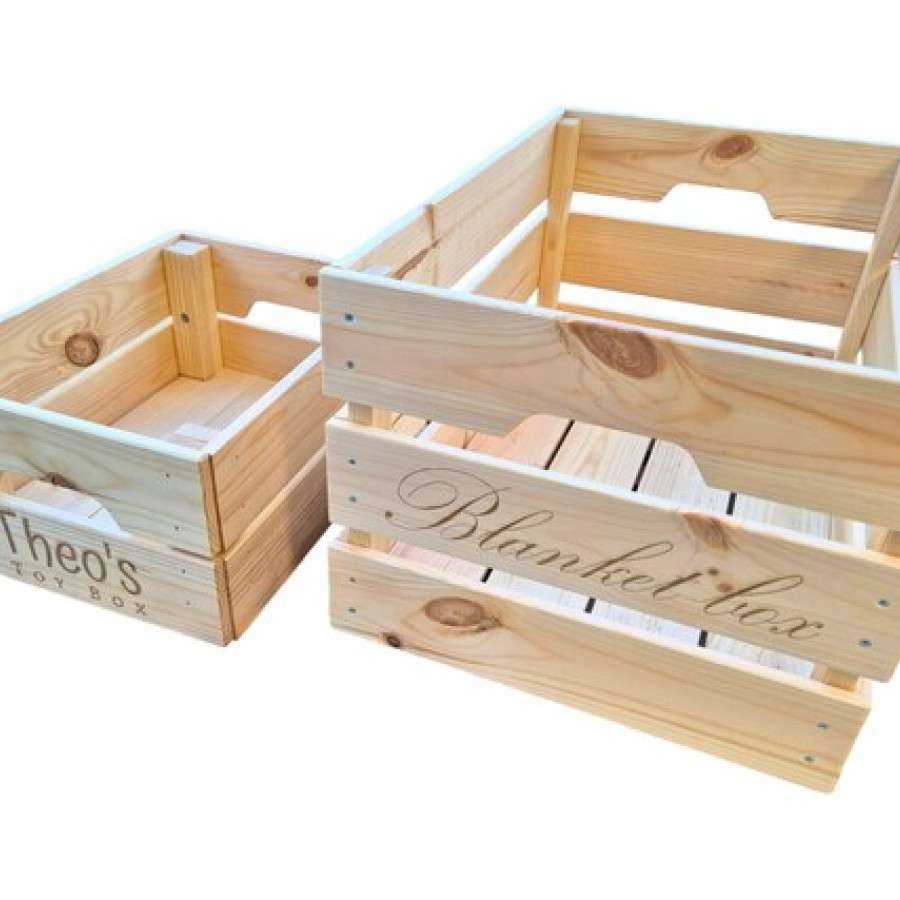 Custom made Laser-engraved pine wood storage crates  / customised wooden storage boxes 4