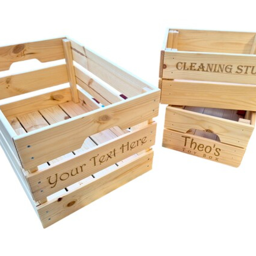Custom made Laser-engraved pine wood storage crates  / customised wooden storage boxes 6