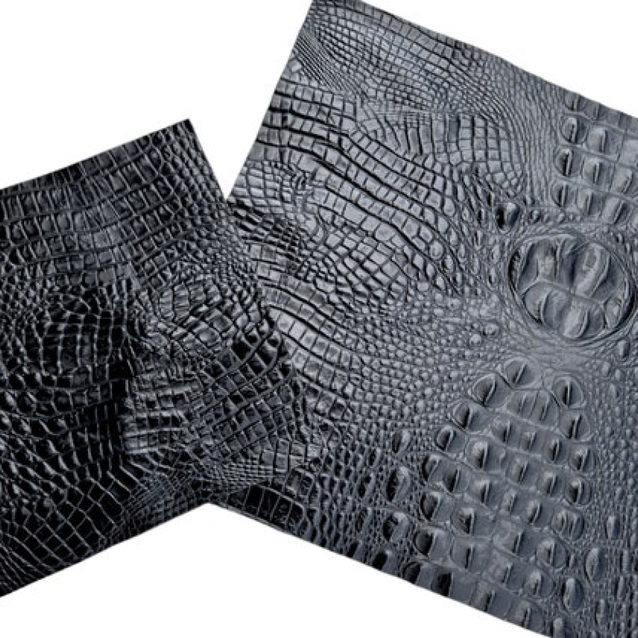 Genuine leather | embossed crocodile 'look' leather | Black crocodile croc embossed cowhide leather |  Croc Saddle 0