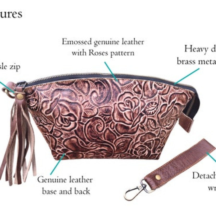 Western Style Women's Leather Clutch Embossed with Stunning Roses Pattern |  Unique Design Leather clutch / purse / bag 2