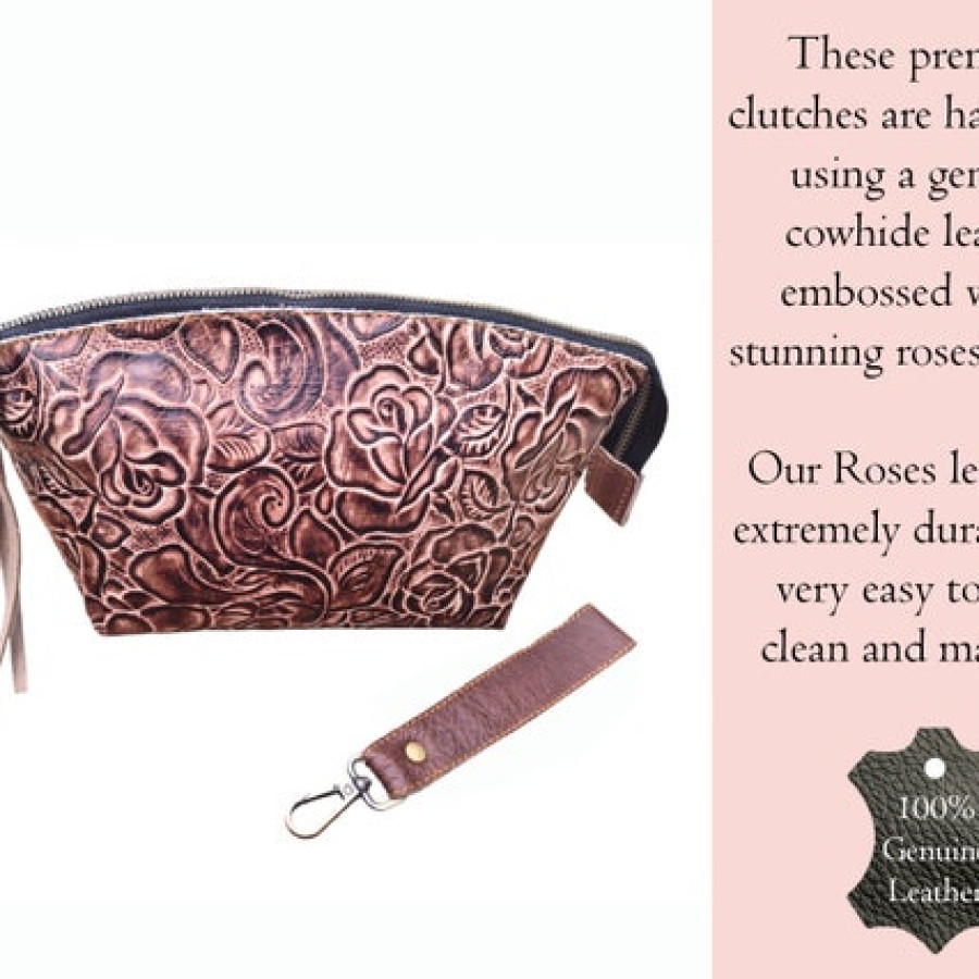 Western Style Women's Leather Clutch Embossed with Stunning Roses Pattern |  Unique Design Leather clutch / purse / bag 3