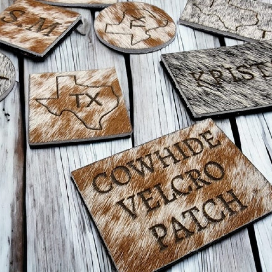 Personalized Genuine cowhide velcro or sew-in Patch | laser etched | Customised with Text or initials| Rectangle, Circle, square - Hat patch 0
