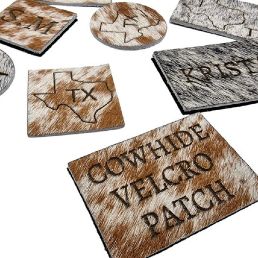 Personalized Genuine cowhide velcro or sew-in Patch | laser etched | Customised with Text or initials| Rectangle, Circle, square - Hat patch 1