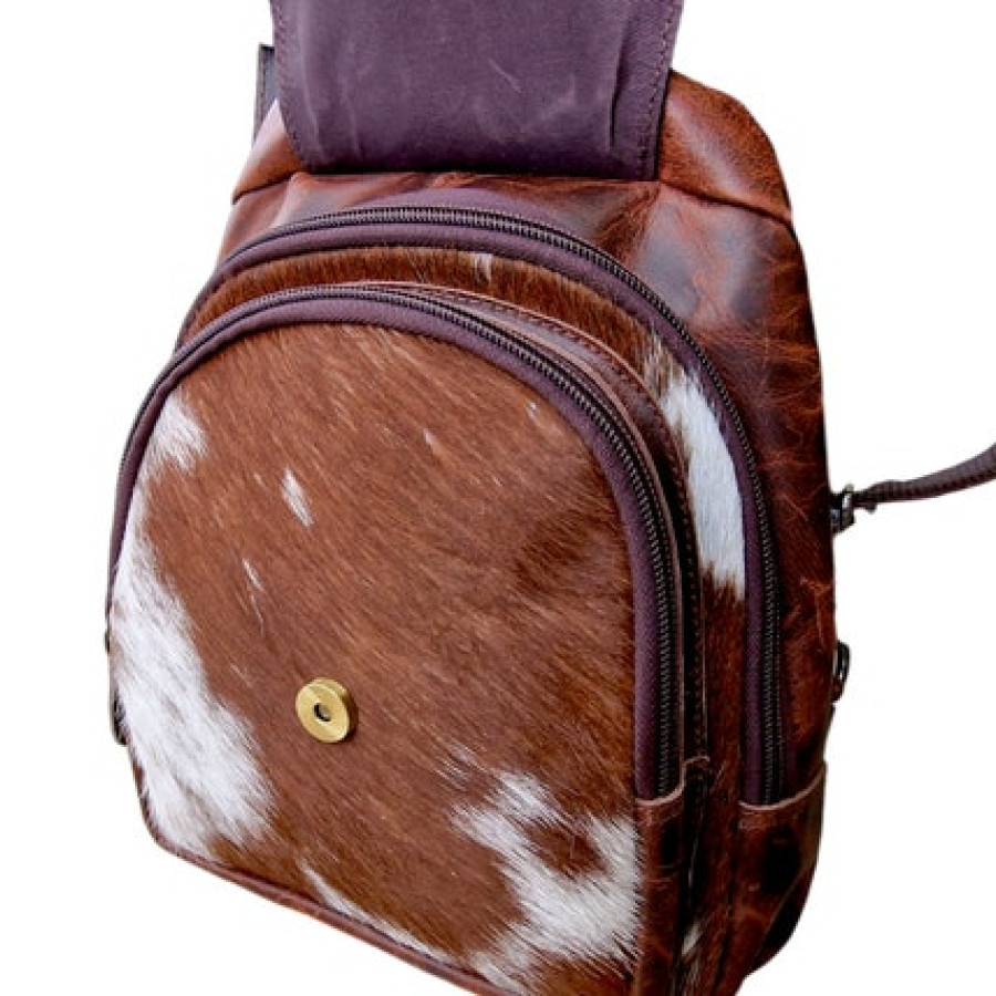Genuine cowhide and embossed leather compact backpack | small cowhide backpack | small-sized western-style backpack | cowhide purse 5