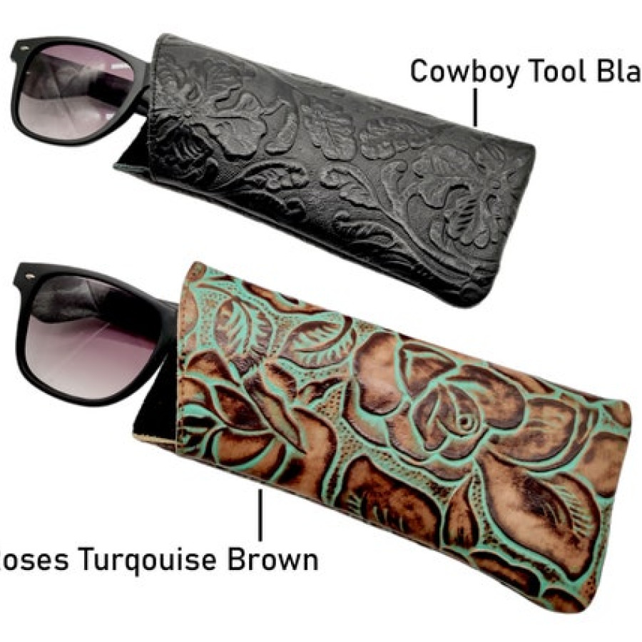 Embossed Genuine Leather Glasses Case, Texas Longhorn Sunglasses Sleeve 3