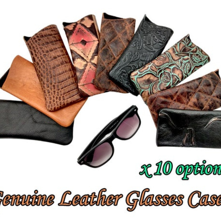 Embossed Leather Glasses Case, Handmade in Texas 0