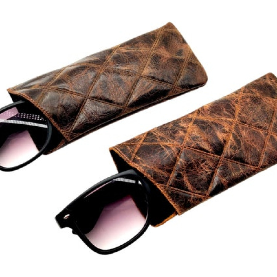 Vintage / Luxury Diamond Stitched Genuine Leather Glasses Case / Sunglasses Case 1