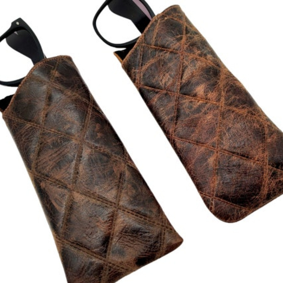 Vintage / Luxury Diamond Stitched Genuine Leather Glasses Case / Sunglasses Case 7