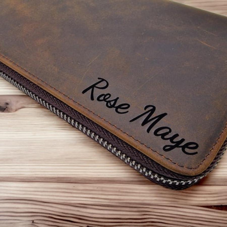 Customised / personalised ladies premium Genuine Leather Wallet - Large leather wallet with custom embossed name or initials 5