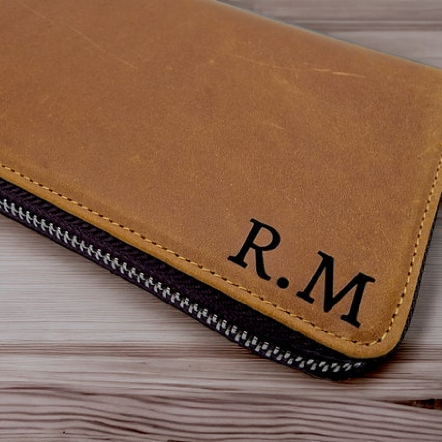 Customised / personalised ladies premium Genuine Leather Wallet - Large leather wallet with custom embossed name or initials 6