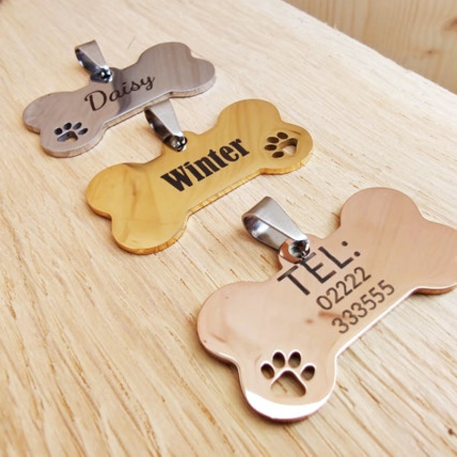 Engraved Steel Dog Bone Tag | Custom Pet ID 0