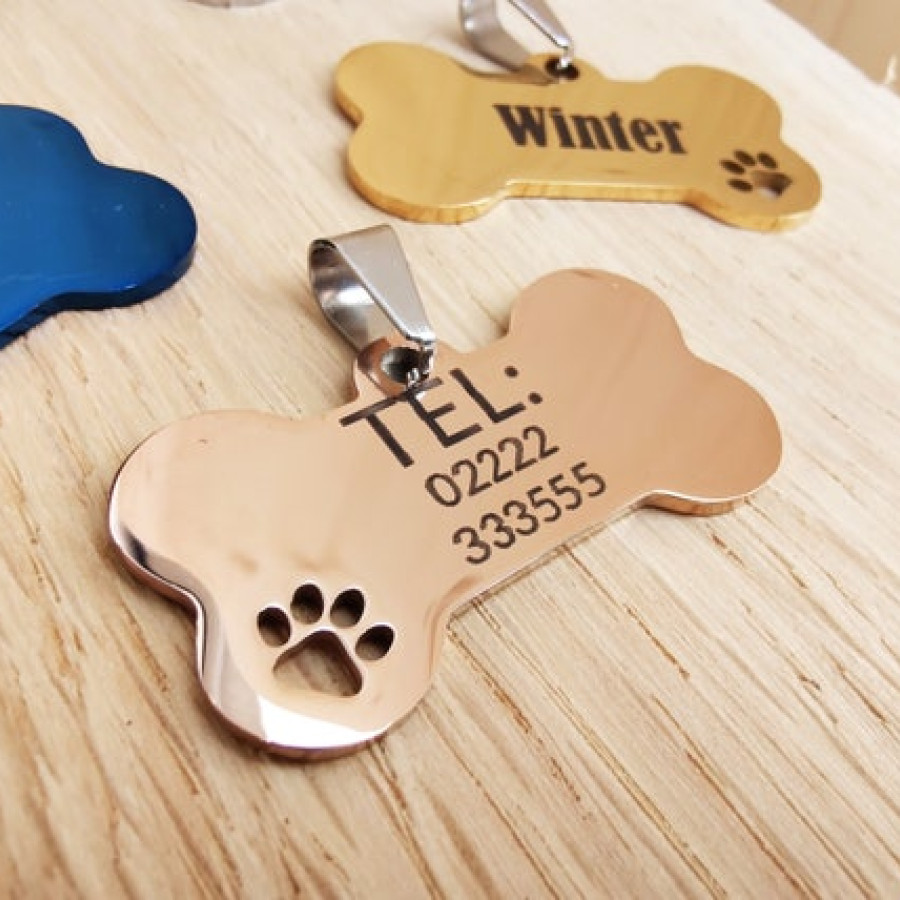 Engraved Steel Dog Bone Tag | Custom Pet ID 1