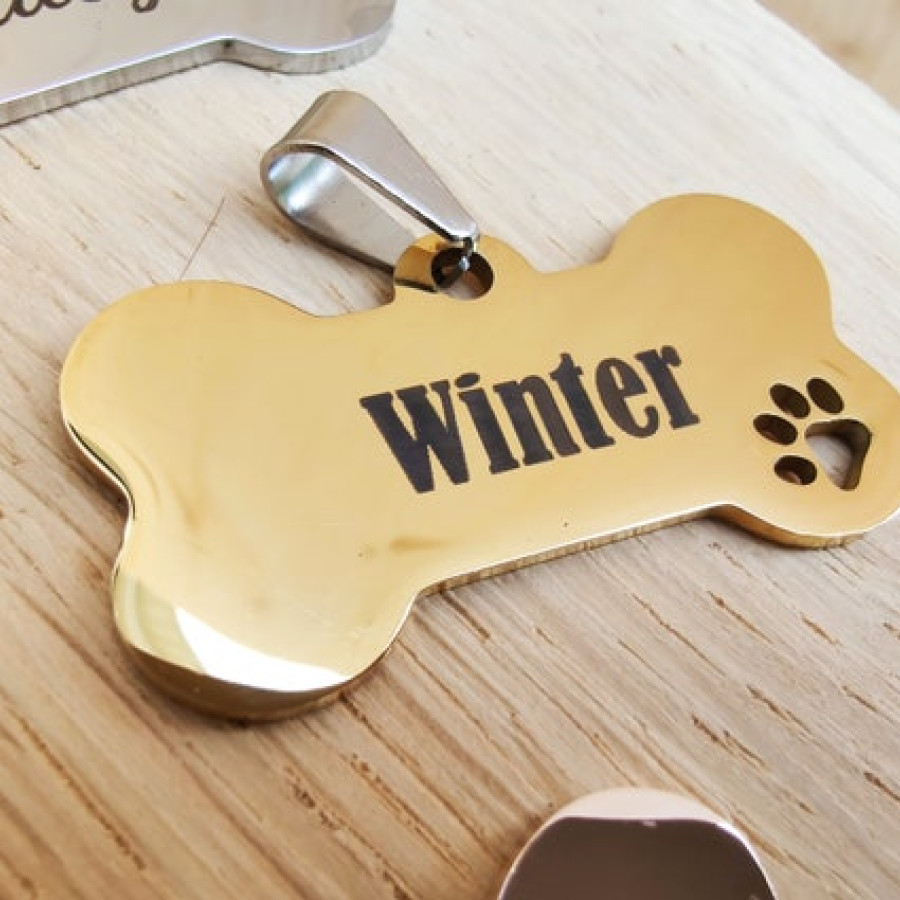 Engraved Steel Dog Bone Tag | Custom Pet ID 2