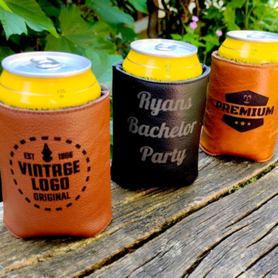 Customised beer cosies - Genuine leather and neoprene can Coosies / can coolers - for 12oz/ 16oz cans - Groomsman gift - Handmade 2