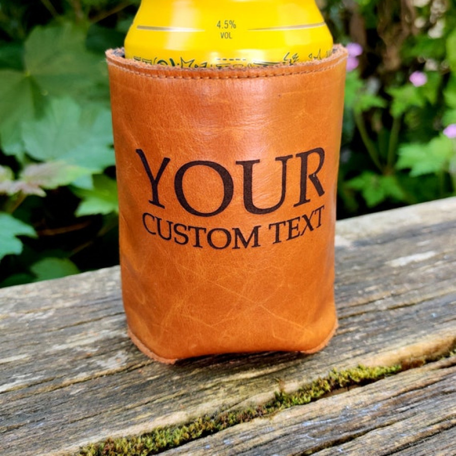 Customised beer cosies - Genuine leather and neoprene can Coosies / can coolers - for 12oz/ 16oz cans - Groomsman gift - Handmade 5