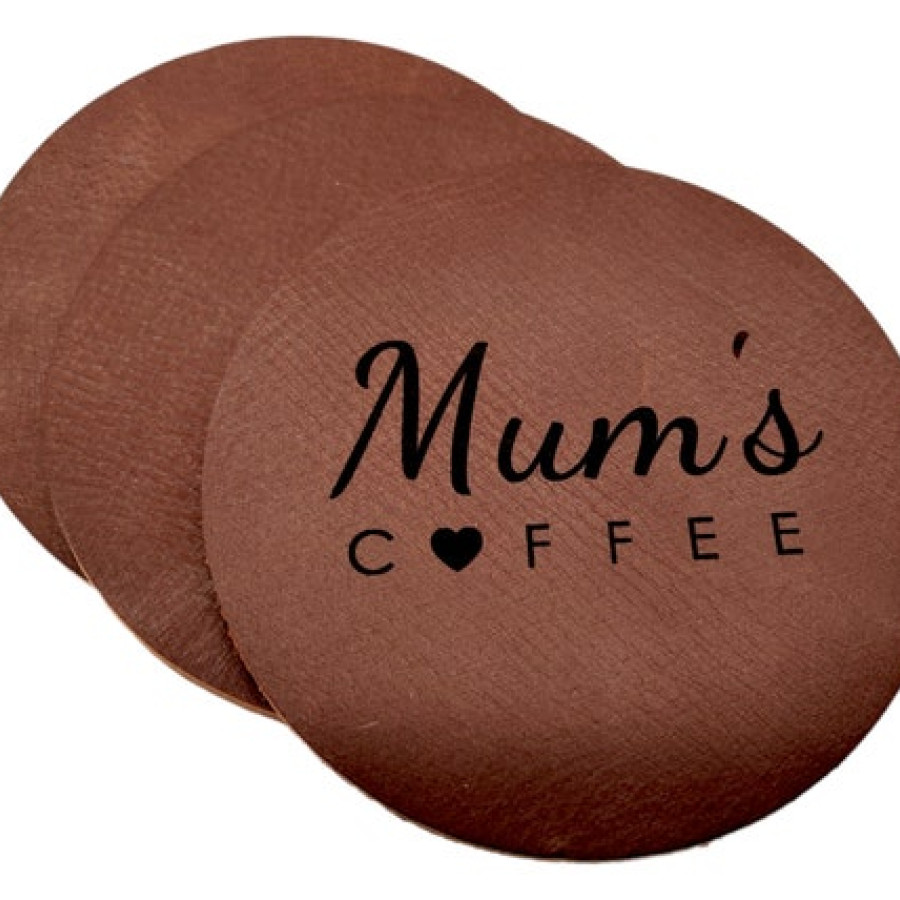Custom-made / personalised genuine leather vintage round coaster - laser embossed onto 3mm thick veg tan leather 4