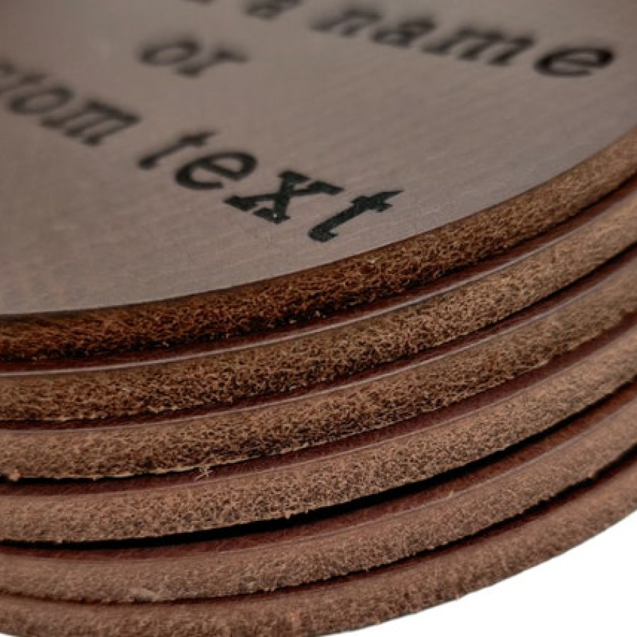 Custom-made / personalised genuine leather vintage round coaster - laser embossed onto 3mm thick veg tan leather 7