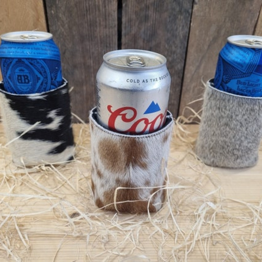 Genuine cowhide and neoprene beer Coosies / can coolers - for 12oz/ 16oz cans - Groomsman gift - Handmade 1