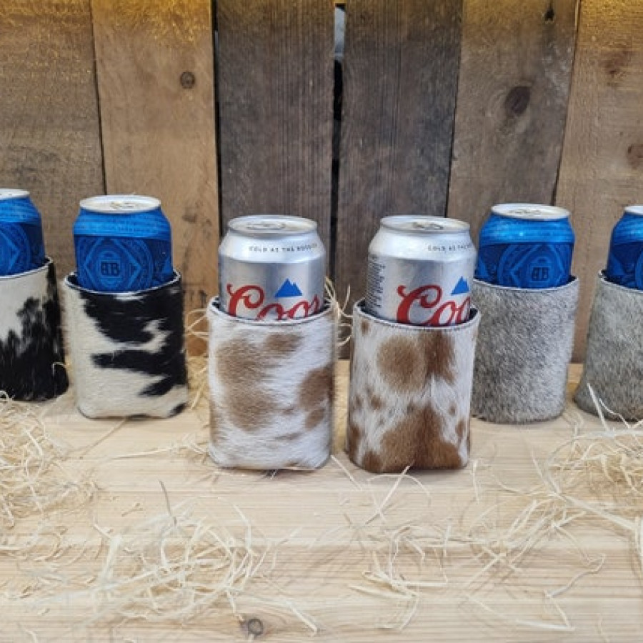 Genuine cowhide and neoprene beer Coosies / can coolers - for 12oz/ 16oz cans - Groomsman gift - Handmade 2