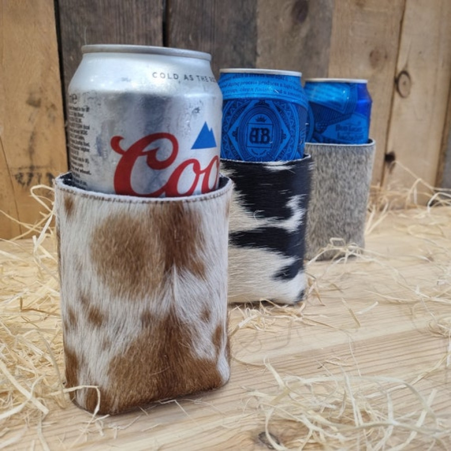 Genuine cowhide and neoprene beer Coosies / can coolers - for 12oz/ 16oz cans - Groomsman gift - Handmade 3