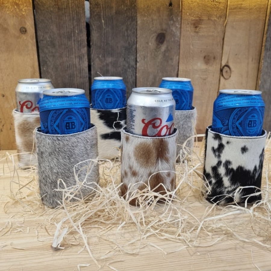 Genuine cowhide and neoprene beer Coosies / can coolers - for 12oz/ 16oz cans - Groomsman gift - Handmade 4