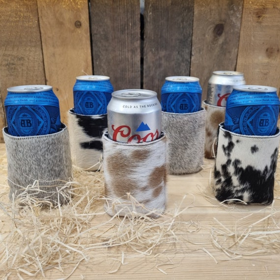 Genuine cowhide and neoprene beer Coosies / can coolers - for 12oz/ 16oz cans - Groomsman gift - Handmade 8