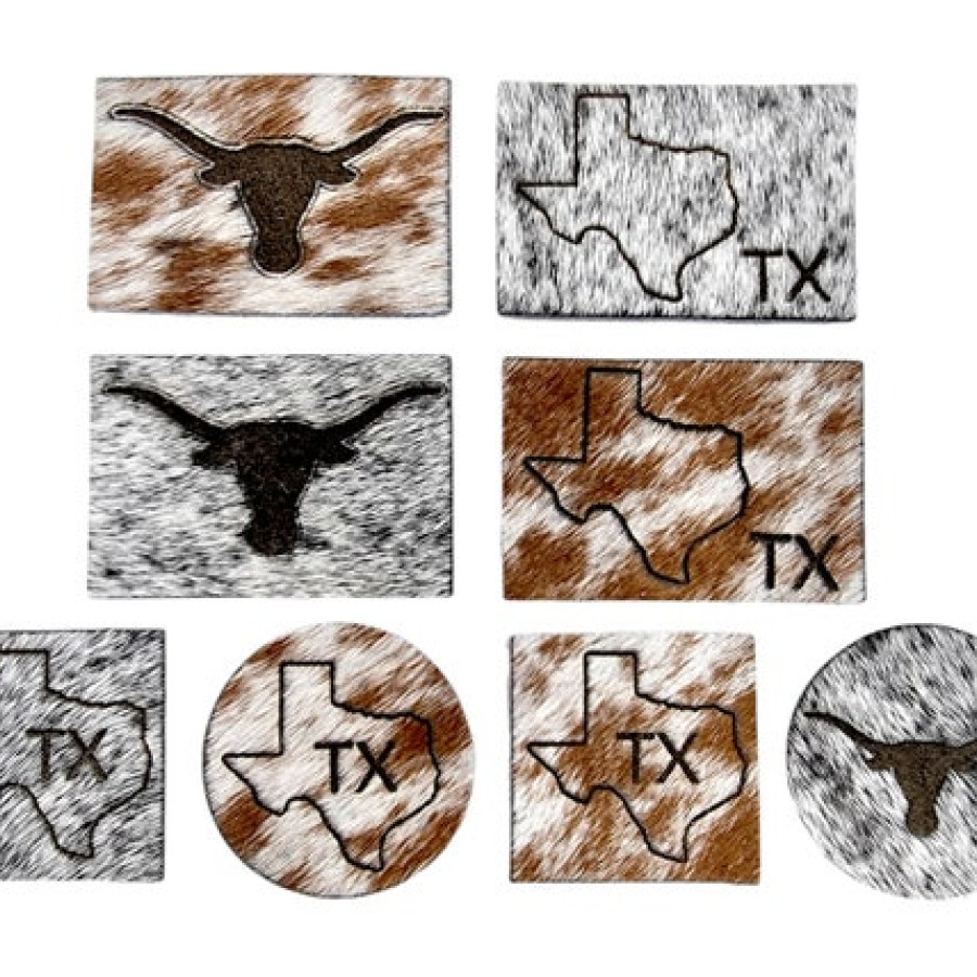 Texas state genuine cowhide velcro or sew-in Patch | laser etched | With Texas state / Longhorn design Rectangle, Circle, square - Hat patch 4