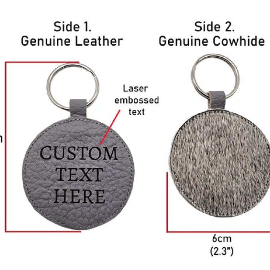 Customised genuine cowhide and leather keyring / keychain with laser engraved text / font of your choice! Housewarming gift / New house 1
