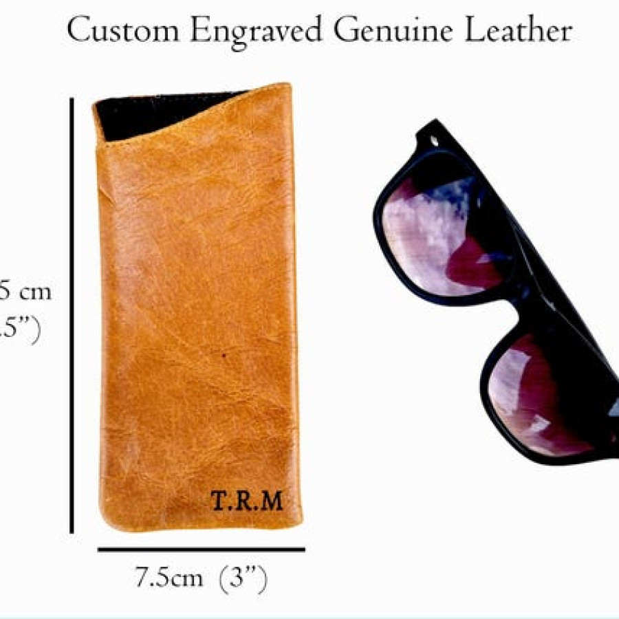 Custom Embossed Genuine Mustang Tan Leather Glasses Case / Customised Leather Sunglasses Case 2