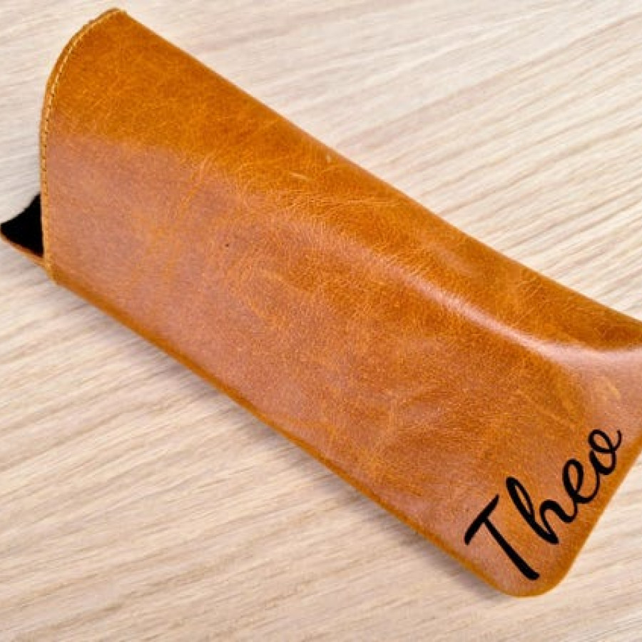 Custom Embossed Genuine Mustang Tan Leather Glasses Case / Customised Leather Sunglasses Case 3