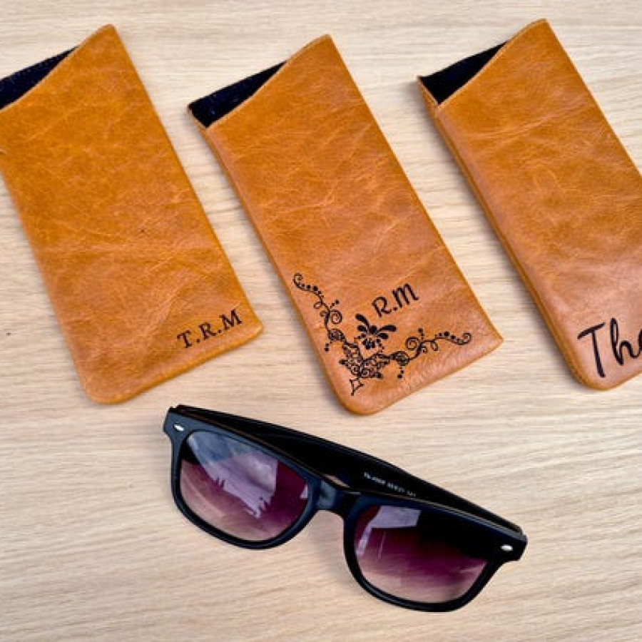 Custom Embossed Genuine Mustang Tan Leather Glasses Case / Customised Leather Sunglasses Case 4
