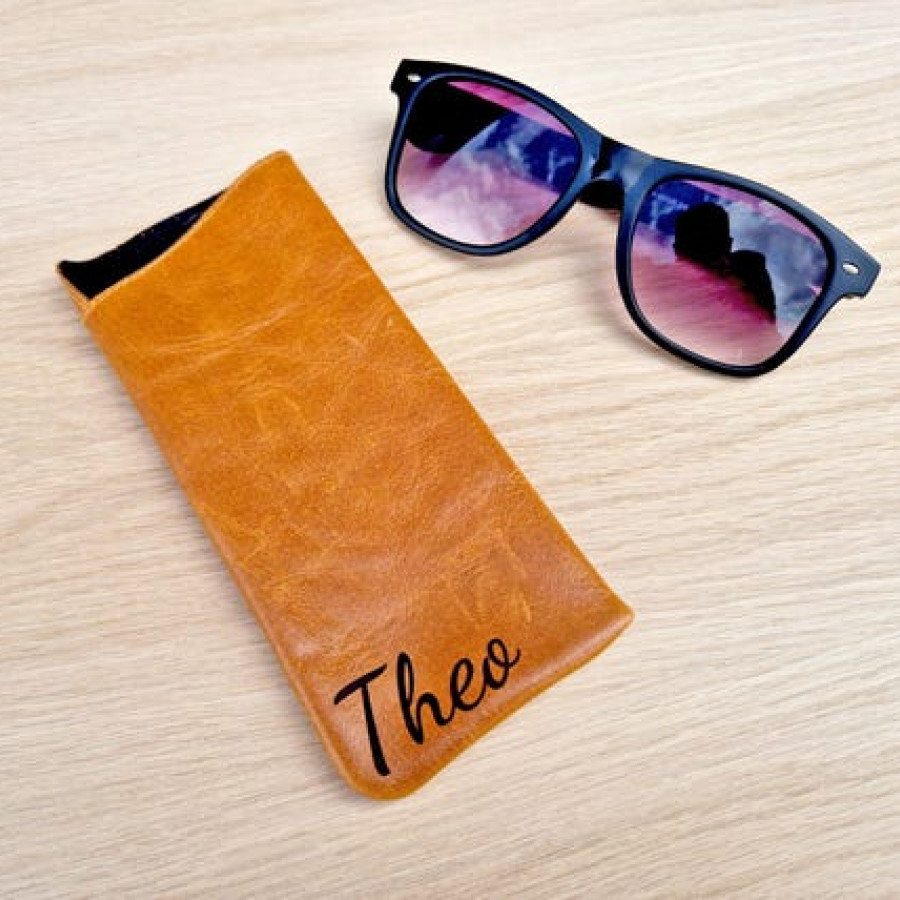 Custom Embossed Genuine Mustang Tan Leather Glasses Case / Customised Leather Sunglasses Case 5