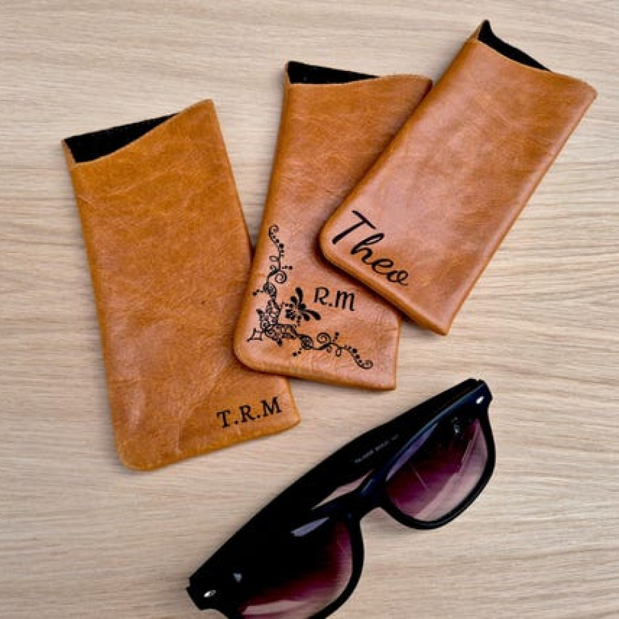 Custom Embossed Genuine Mustang Tan Leather Glasses Case / Customised Leather Sunglasses Case 6