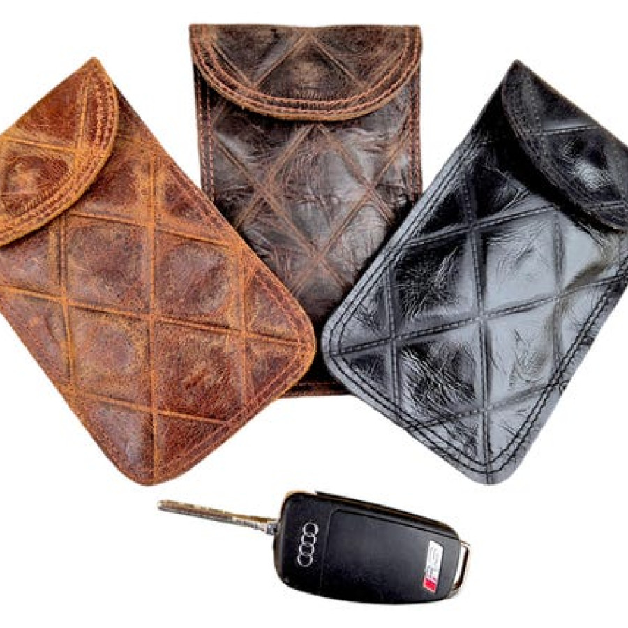 Premium RFID signal-blocking Faraday pouch - Handmade using genuine diamond-stitched leather 1