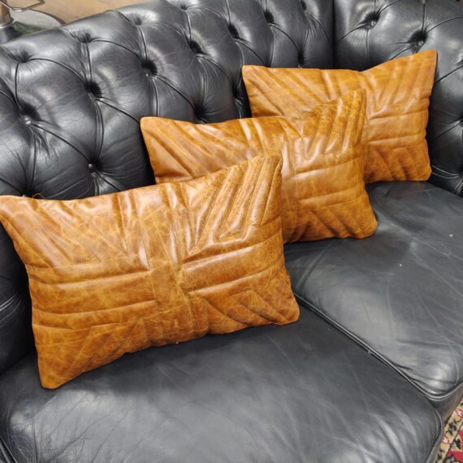 Vintage leather Union Jack vintage cushion cover / pillow cover - In tan or black leather 3