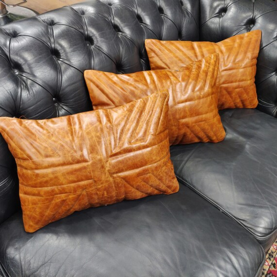 Vintage leather Union Jack vintage cushion cover / pillow cover - In tan or black leather 8