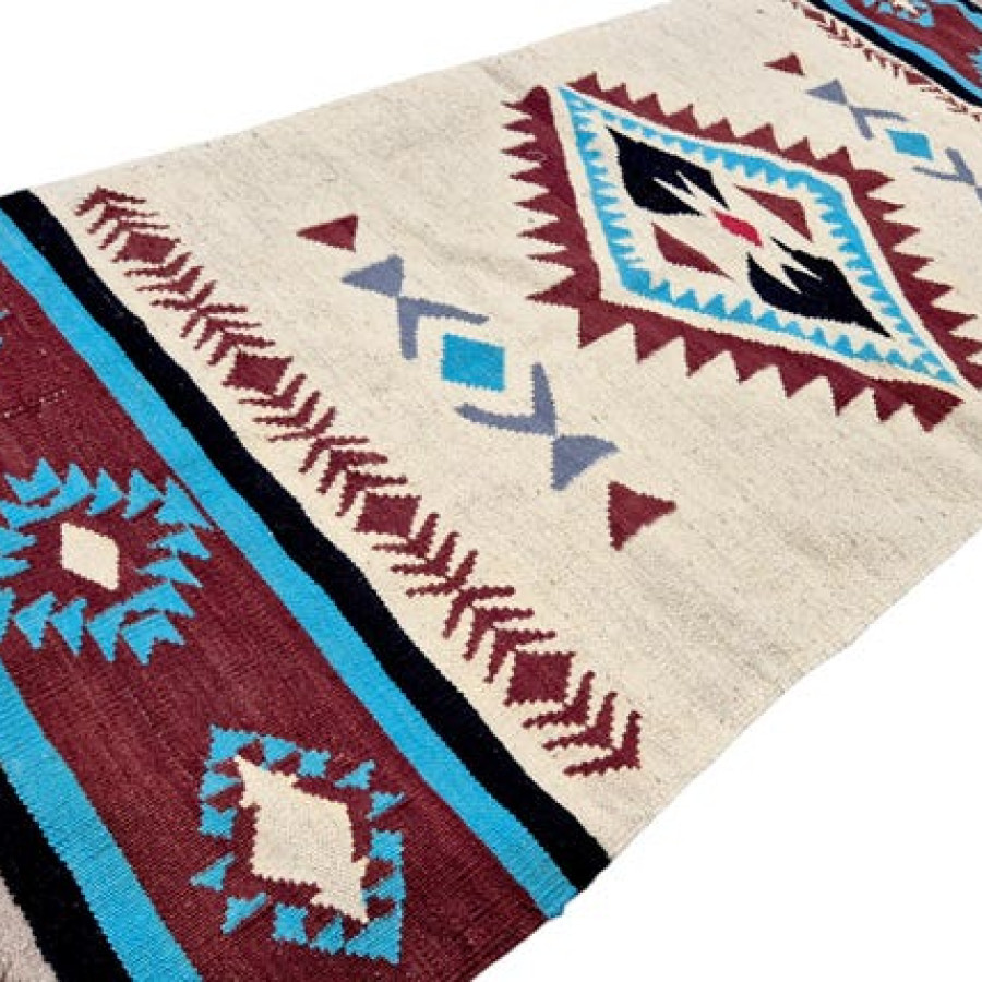 Genuine wool rug with Aztec Navajo southwestern style design - Handwoven jute kilim rug 4