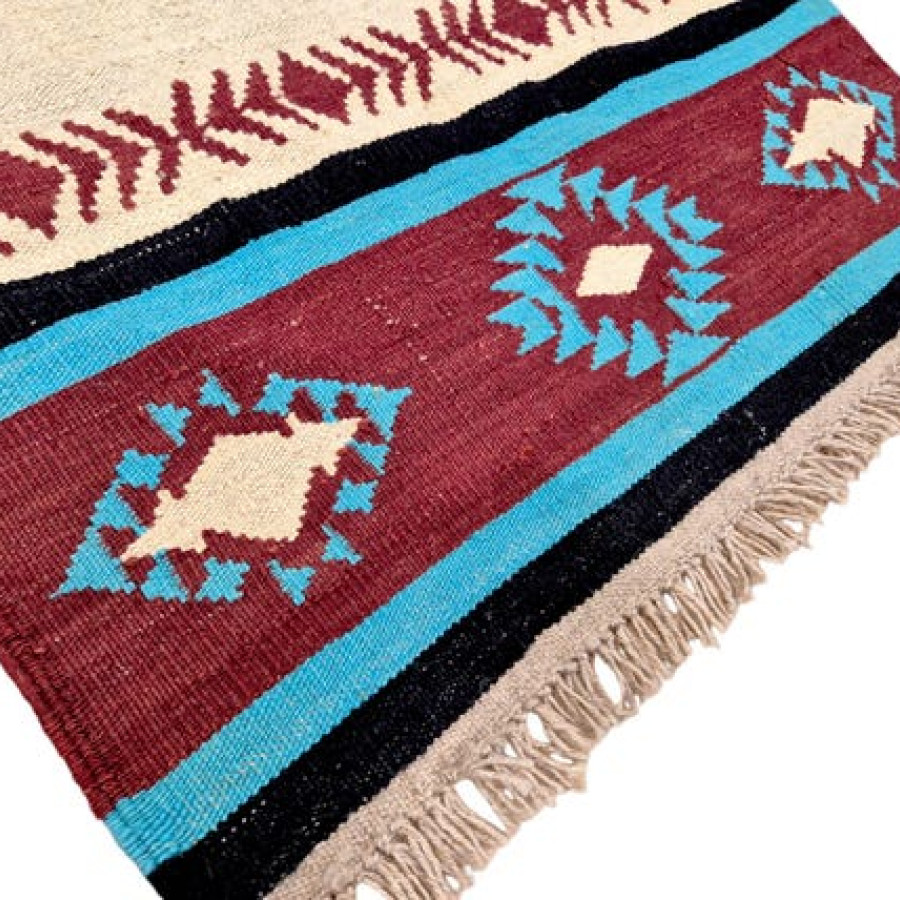 Genuine wool rug with Aztec Navajo southwestern style design - Handwoven jute kilim rug 5