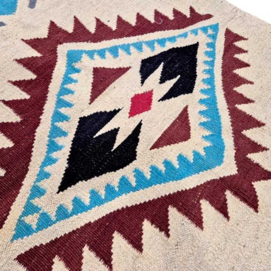 Genuine wool rug with Aztec Navajo southwestern style design - Handwoven jute kilim rug 6