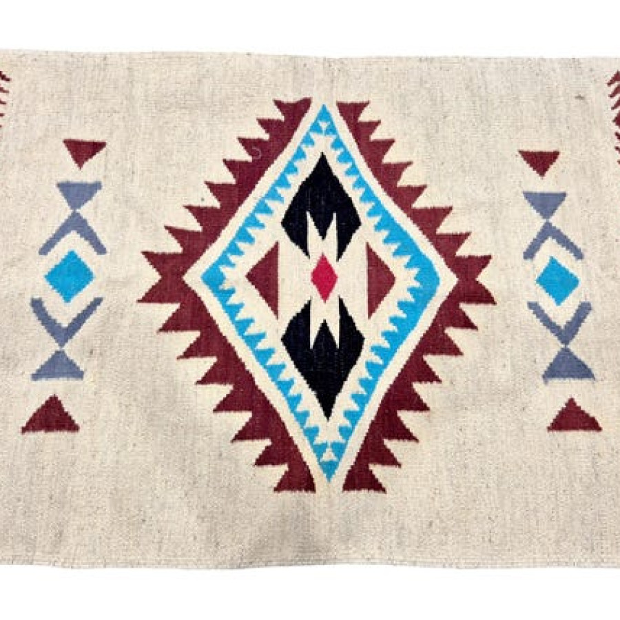 Genuine wool rug with Aztec Navajo southwestern style design - Handwoven jute kilim rug 7