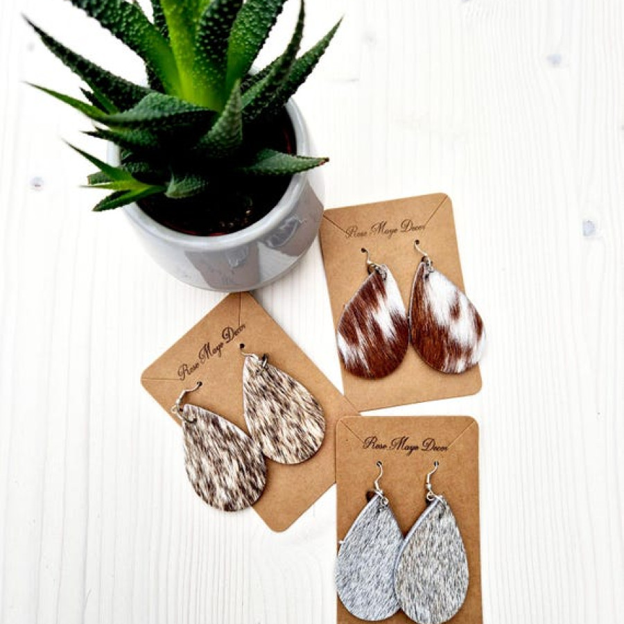 A pair of Genuine Cowhide & Leather teardrop earrings, cowhide accessories, handmade in the UK 1