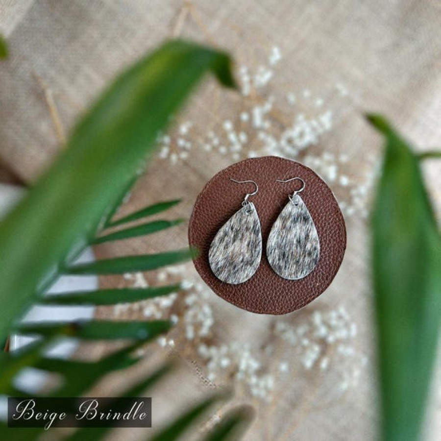 A pair of Genuine Cowhide & Leather teardrop earrings, cowhide accessories, handmade in the UK 3